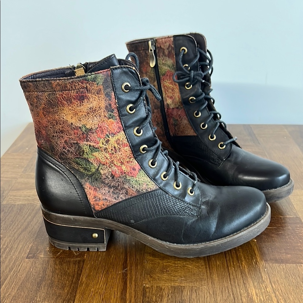 Spring Step L’Artiste Black and Brown Lace Up Boots